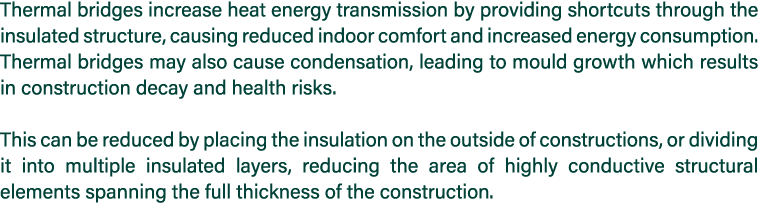 Thermal bridges increase heat energy transmission by providing shortcuts through the insulated structure, causing red   