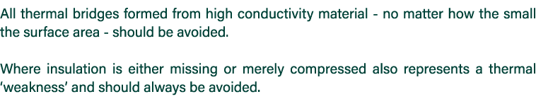 All thermal bridges formed from high conductivity material - no matter how the small the surface area - should be avo   